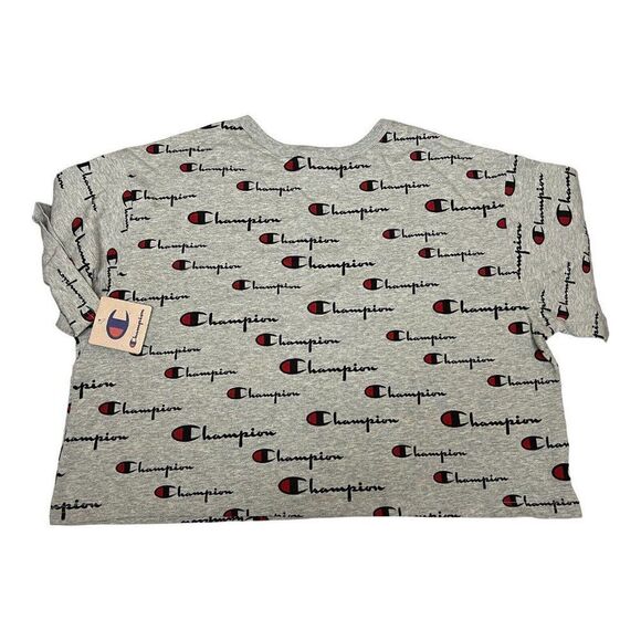 Champion All Over Print Crop T-Shirt Script logo Red Blue Grey - Picture 6 of 6